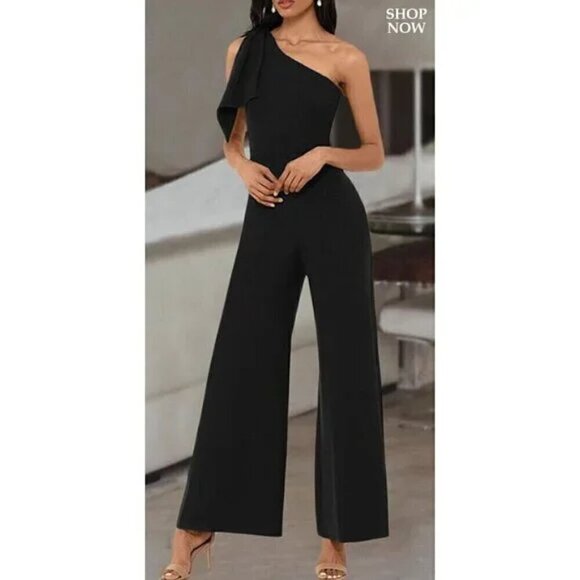 DRESS THE POPULATION Tiffany One-Shoulder Jumpsuit in Black Size X-Small - Picture 2 of 14